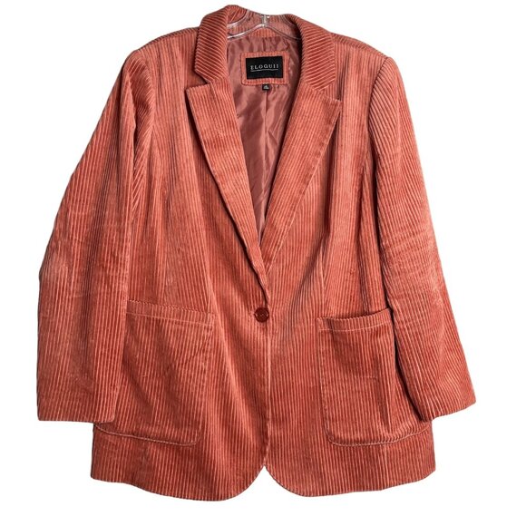 Eloquii Jackets & Blazers - Eloquii Corduroy One Button Blazer Jacket Women's 18 Wide Whale Coral Pink